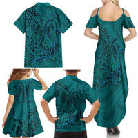 Hawaiian Whales Polynesian Art Motifs Family Matching Summer Maxi Dress and Hawaiian Shirt Turquoise Color LT03 - Polynesian Pride