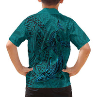 Hawaiian Whales Polynesian Art Motifs Family Matching Tank Maxi Dress and Hawaiian Shirt Turquoise Color LT03 - Polynesian Pride