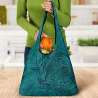 Hawaiian Whales Polynesian Art Motifs Grocery Bag Turquoise Color - Polynesian Pride