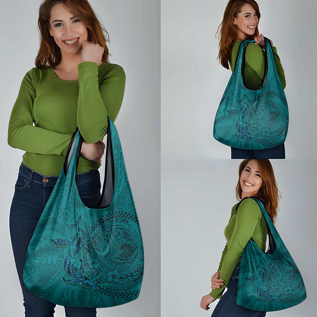 Hawaiian Whales Polynesian Art Motifs Grocery Bag Turquoise Color - Polynesian Pride