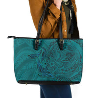 Hawaiian Whales Polynesian Art Motifs Leather Tote Bag Turquoise Color LT03 - Polynesian Pride