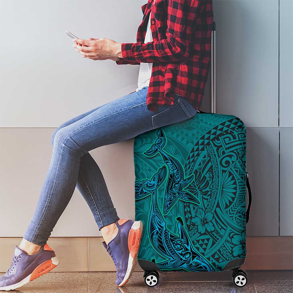 Hawaiian Whales Polynesian Art Motifs Luggage Cover Turquoise Color LT03 - Polynesian Pride