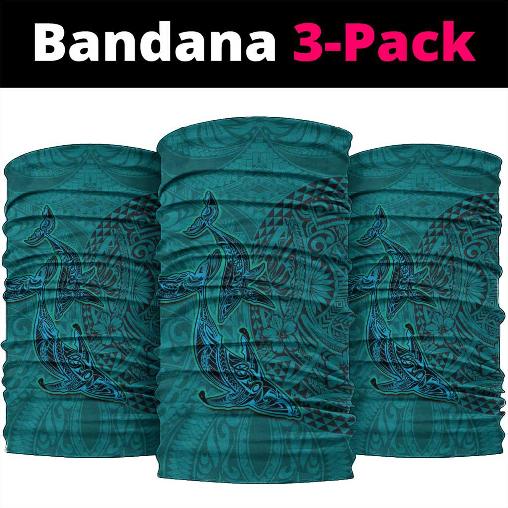 Hawaiian Whales Polynesian Art Motifs Neck Gaiter Turquoise Color - Polynesian Pride