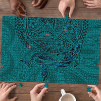 Hawaiian Whales Polynesian Art Motifs Puzzle Turquoise Color - Polynesian Pride