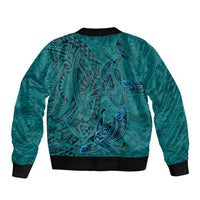 Hawaiian Whales Polynesian Art Motifs Sleeve Zip Bomber Jacket Turquoise Color LT03 - Polynesian Pride