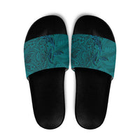Hawaiian Whales Polynesian Art Motifs Slide Sandals Turquoise Color LT03 Turquoise - Polynesian Pride