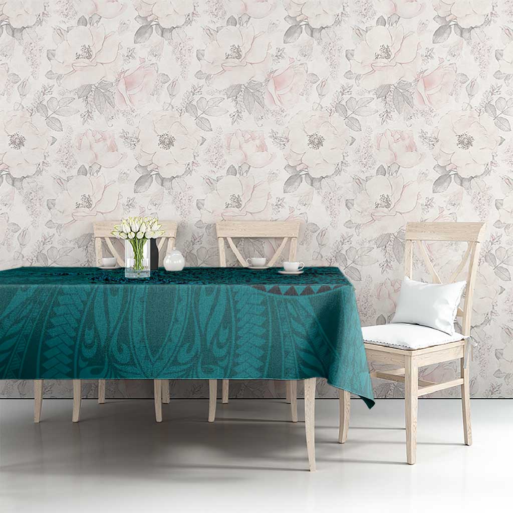 Hawaiian Whales Polynesian Art Motifs Tablecloth Turquoise Color - Polynesian Pride
