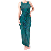 Hawaiian Whales Polynesian Art Motifs Tank Maxi Dress Turquoise Color - Polynesian Pride
