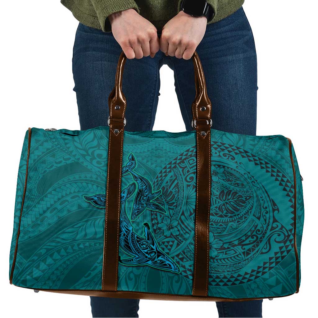 Hawaiian Whales Polynesian Art Motifs Travel Bag Turquoise Color - Polynesian Pride