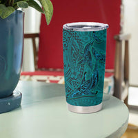 Hawaiian Whales Polynesian Art Motifs Tumbler Cup Turquoise Color - Polynesian Pride