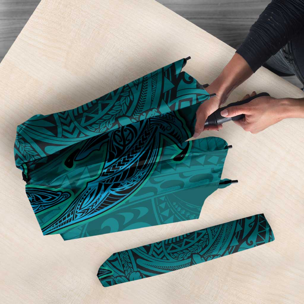 Hawaiian Whales Polynesian Art Motifs Umbrella Turquoise Color - Polynesian Pride