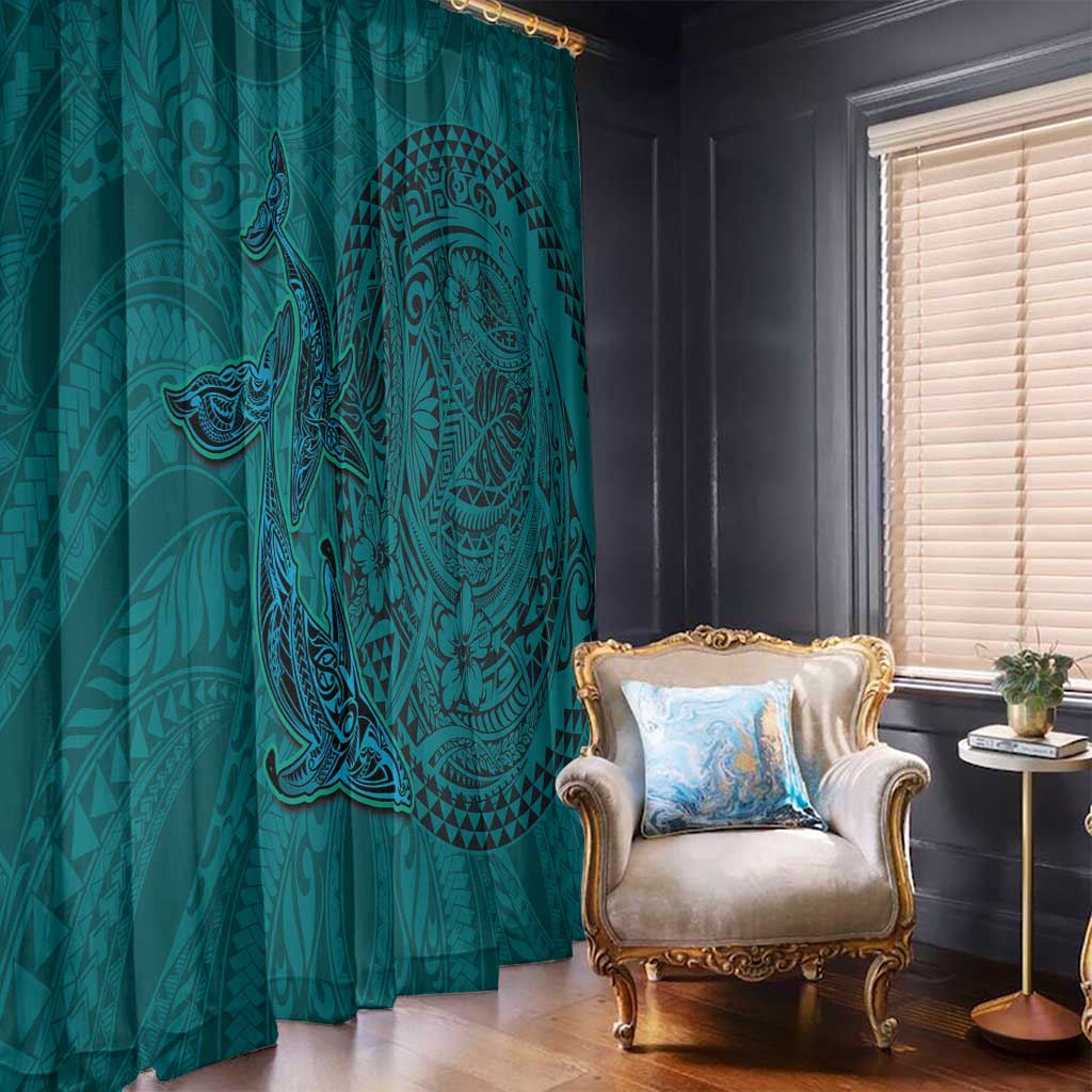 Hawaiian Whales Polynesian Art Motifs Window Curtain Turquoise Color - Polynesian Pride