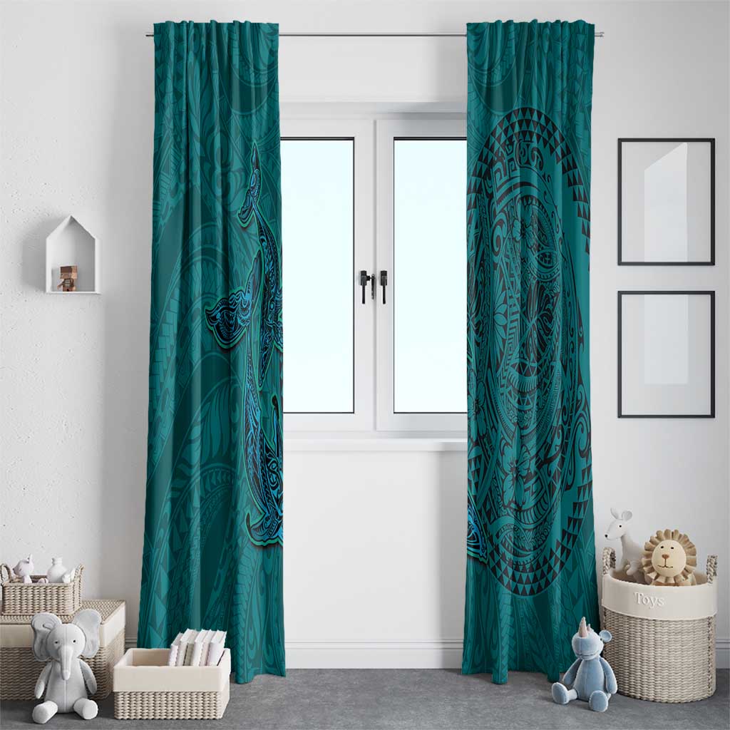 Hawaiian Whales Polynesian Art Motifs Window Curtain Turquoise Color - Polynesian Pride