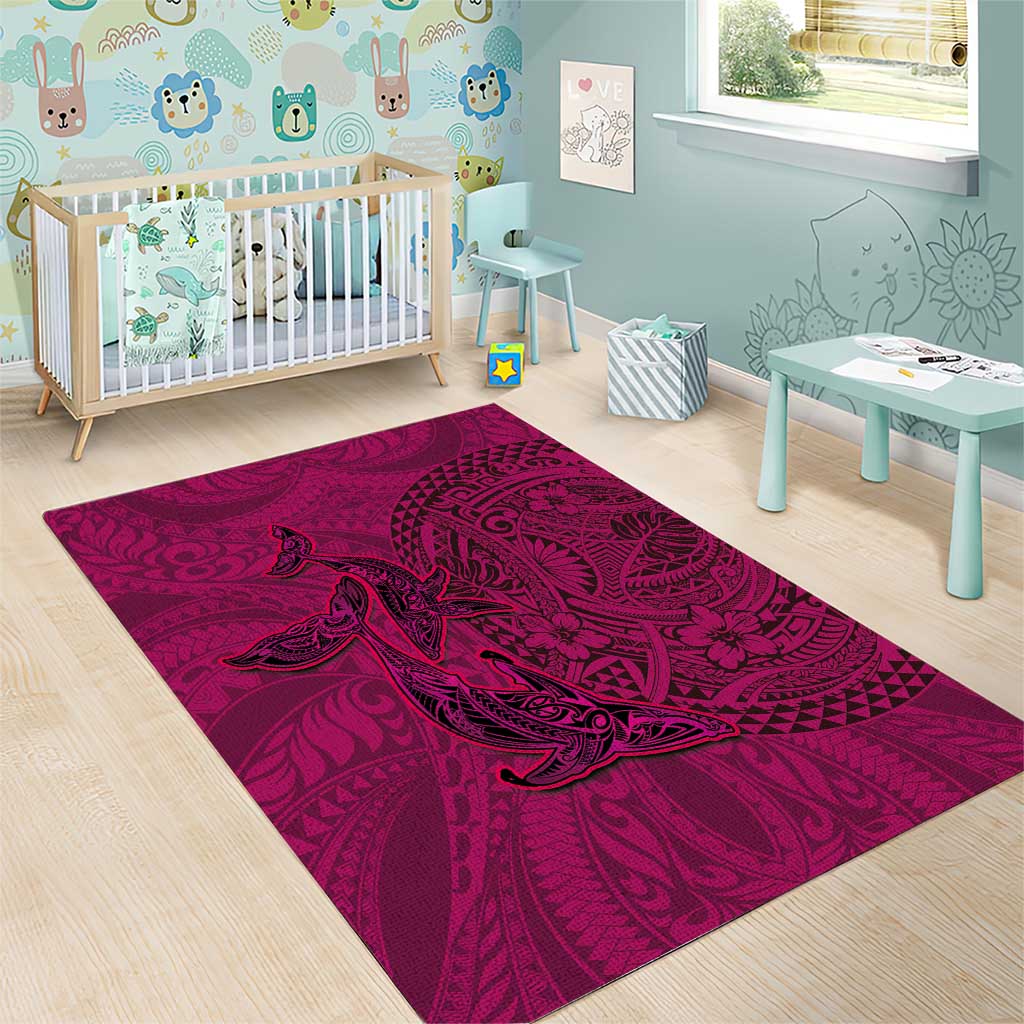 Hawaiian Whales Polynesian Art Motifs Area Rug Pink Color - Polynesian Pride