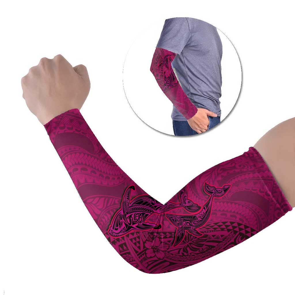 Hawaiian Whales Polynesian Art Motifs Arm Sleeves Pink Color LT03 Set of 2 Pink - Polynesian Pride