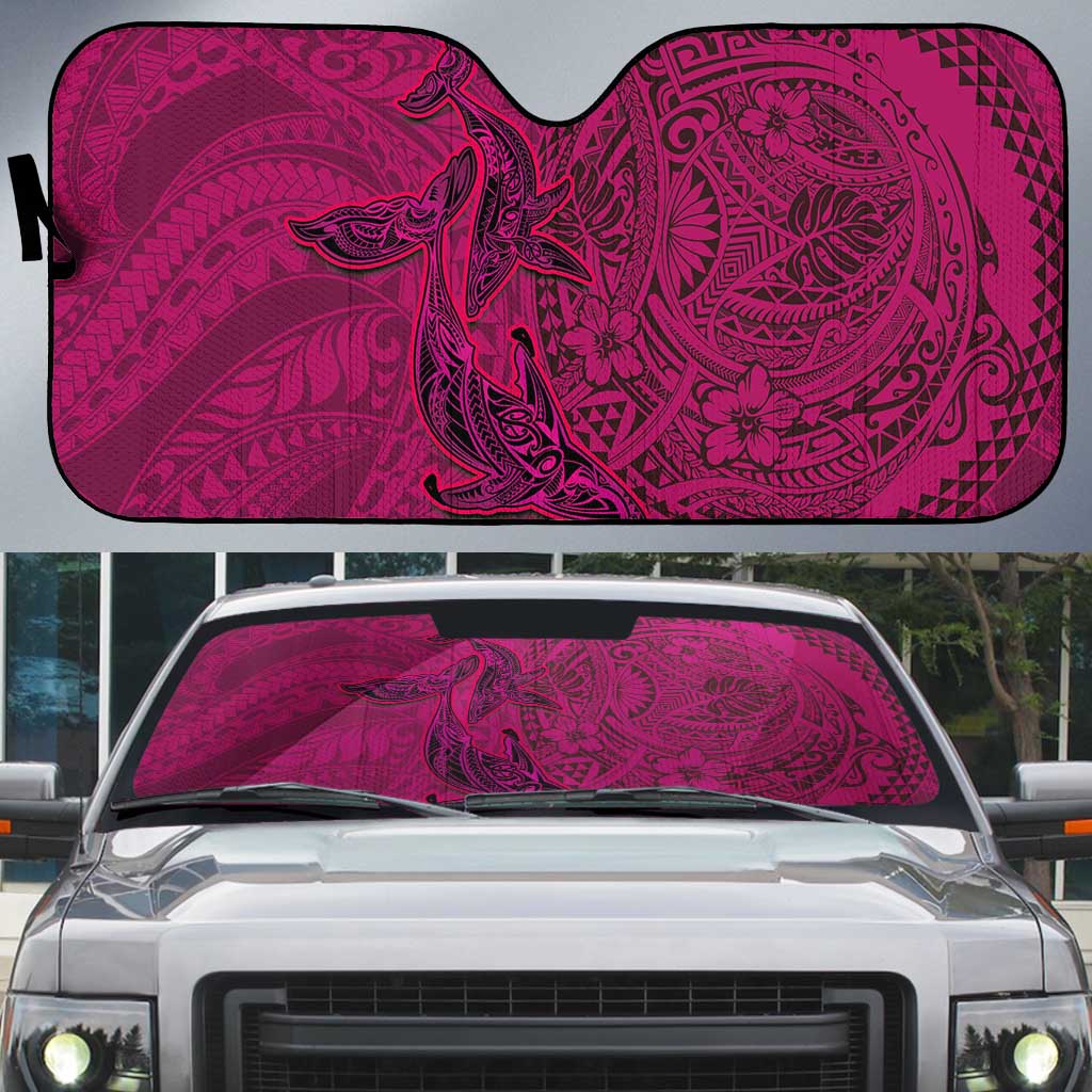 Hawaiian Whales Polynesian Art Motifs Auto Sun Shade Pink Color LT03 Pink - Polynesian Pride