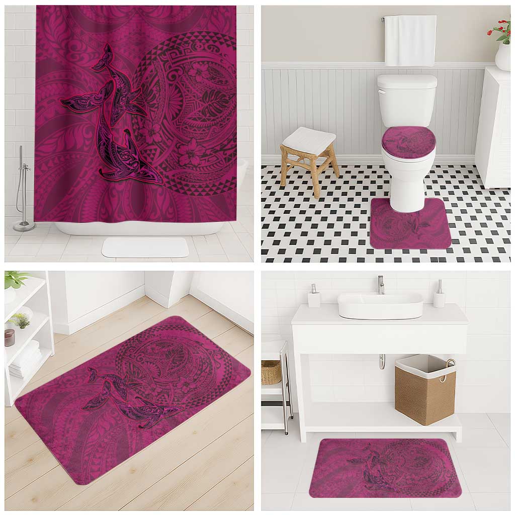 Hawaiian Whales Polynesian Art Motifs Bathroom Set Pink Color - Polynesian Pride