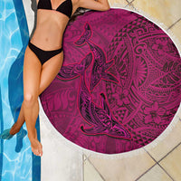 Hawaiian Whales Polynesian Art Motifs Beach Blanket Pink Color - Polynesian Pride