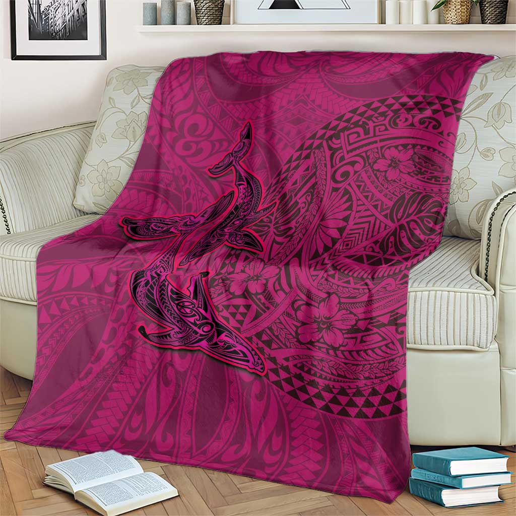 Hawaiian Whales Polynesian Art Motifs Blanket Pink Color - Polynesian Pride