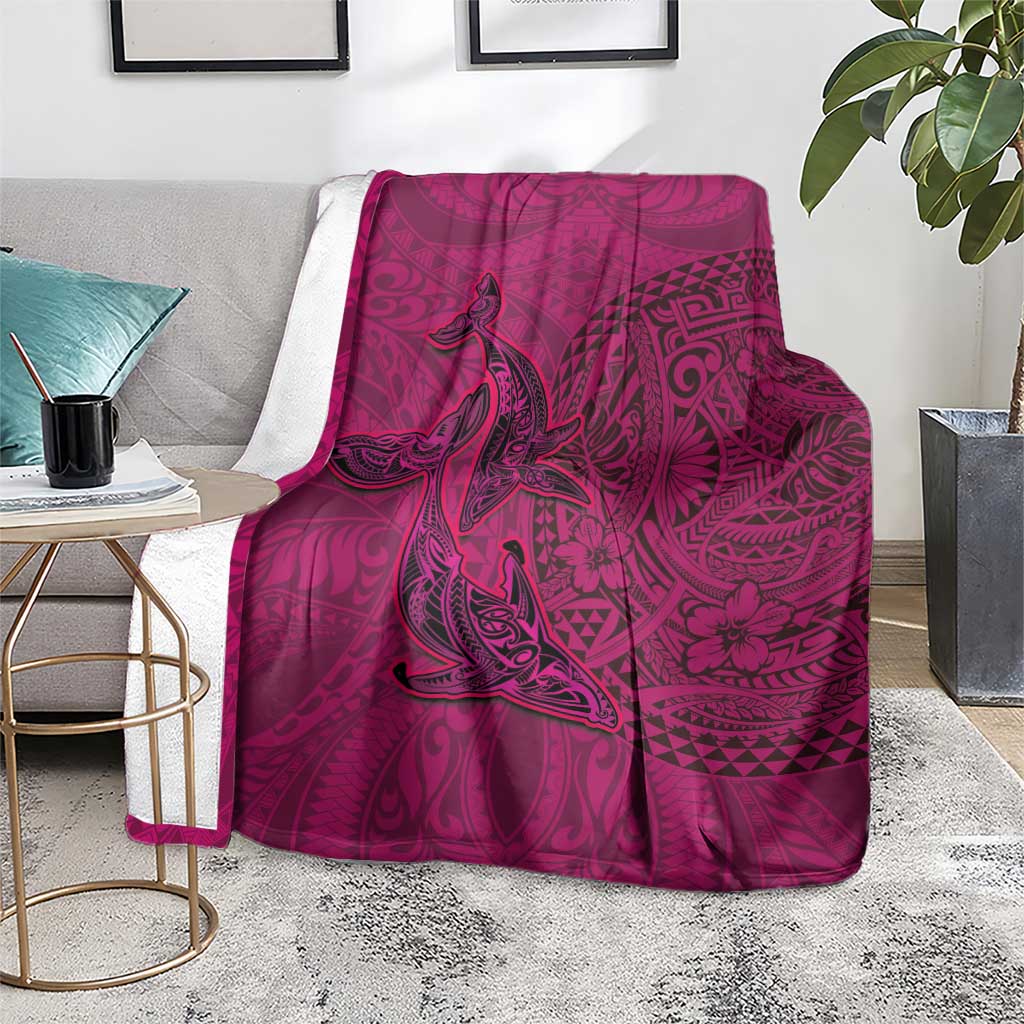 Hawaiian Whales Polynesian Art Motifs Blanket Pink Color - Polynesian Pride