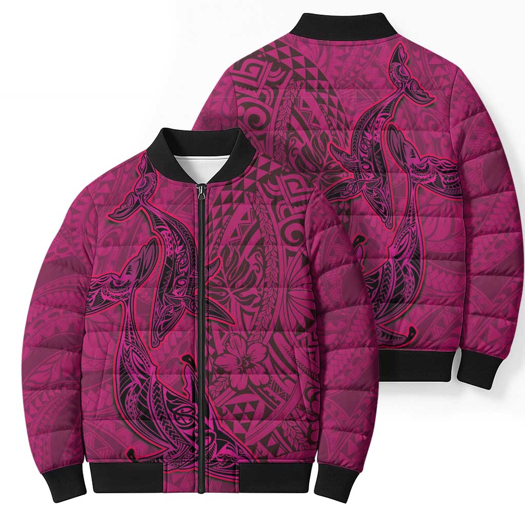 Hawaiian Whales Polynesian Art Motifs Bomber Puffer Jacket Pink Color - Polynesian Pride
