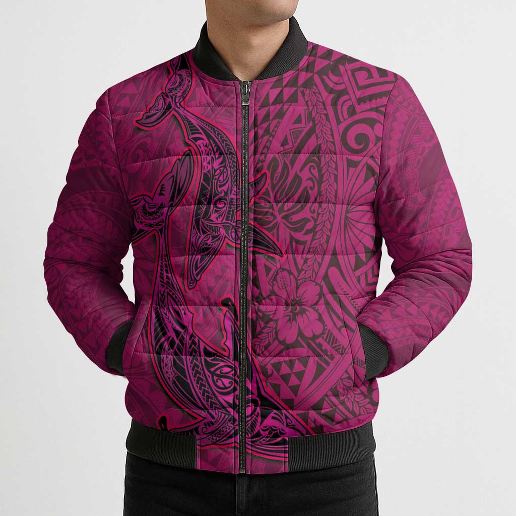 Hawaiian Whales Polynesian Art Motifs Bomber Puffer Jacket Pink Color - Polynesian Pride