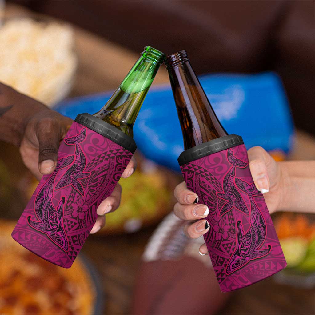 Hawaiian Whales Polynesian Art Motifs 4 in 1 Can Cooler Tumbler Pink Color - Polynesian Pride