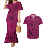 Hawaiian Whales Polynesian Art Motifs Couples Matching Mermaid Dress and Hawaiian Shirt Pink Color LT03 Pink - Polynesian Pride