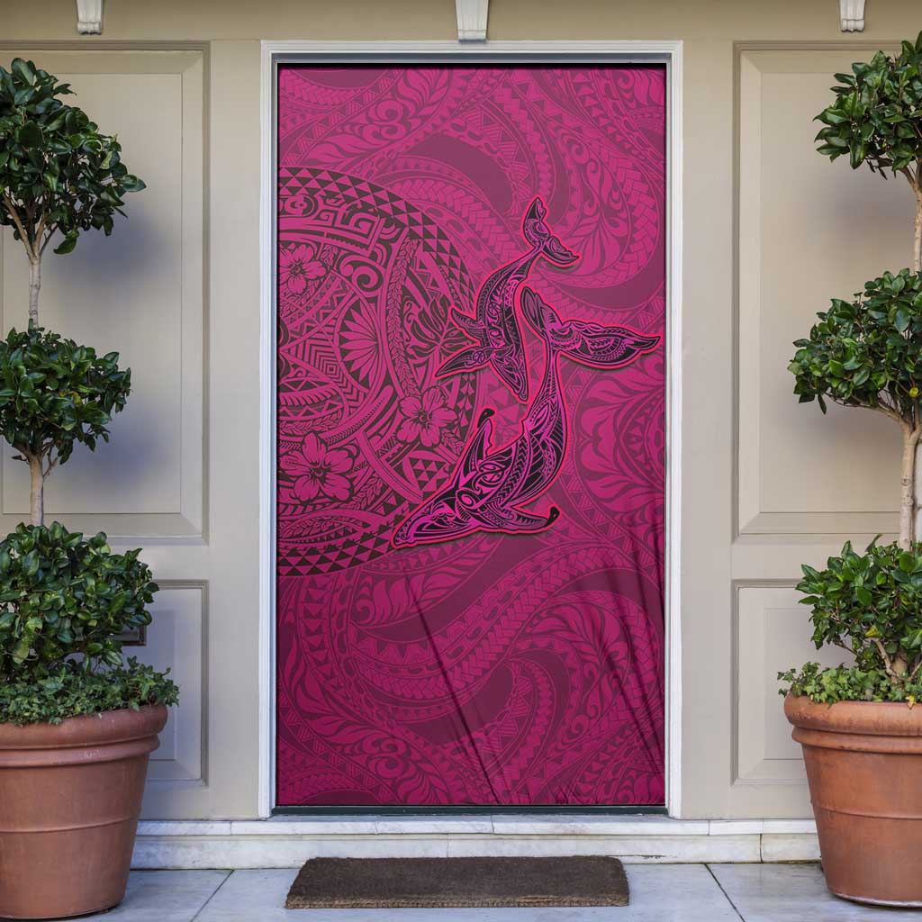 Hawaiian Whales Polynesian Art Motifs Door Cover Pink Color - Polynesian Pride
