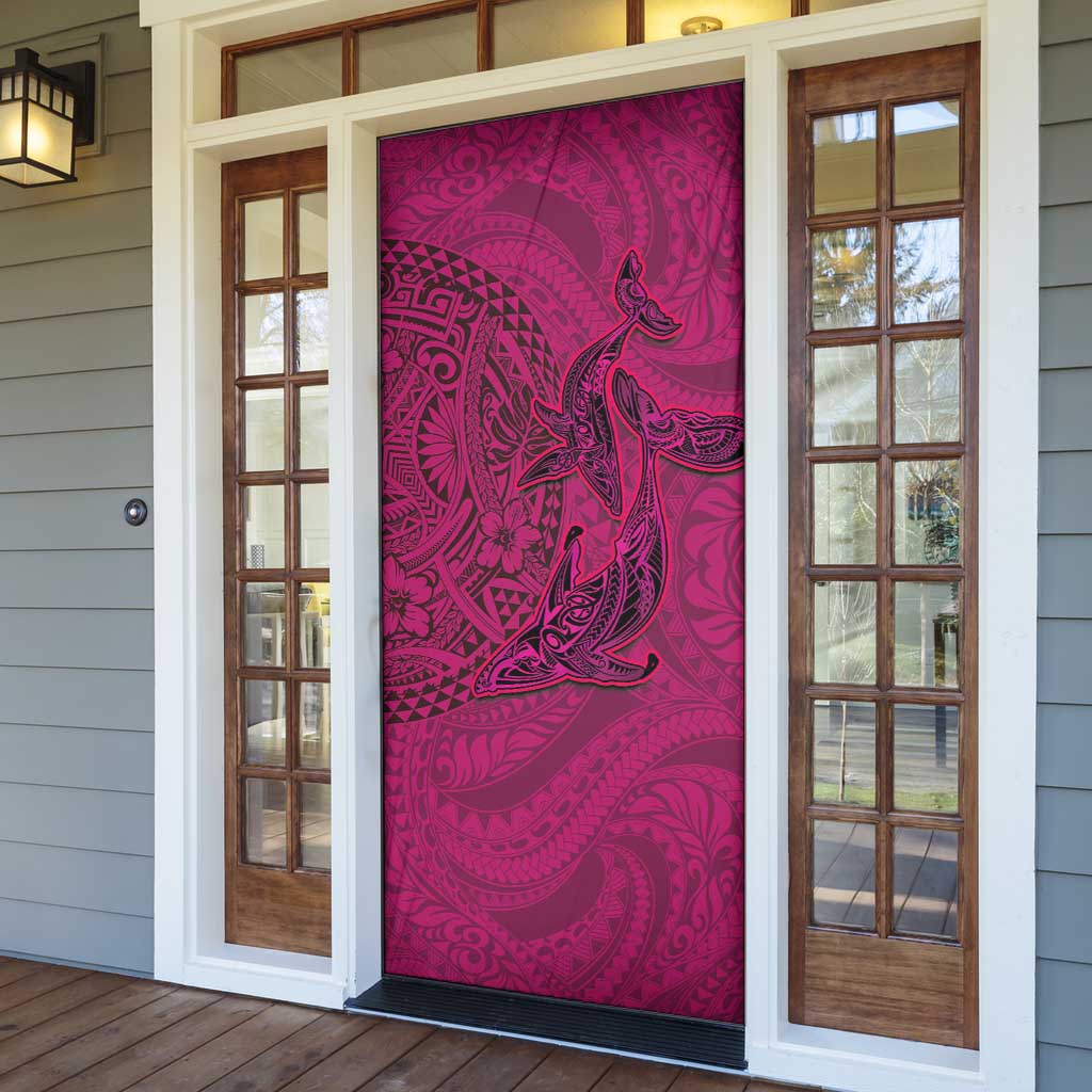 Hawaiian Whales Polynesian Art Motifs Door Cover Pink Color - Polynesian Pride