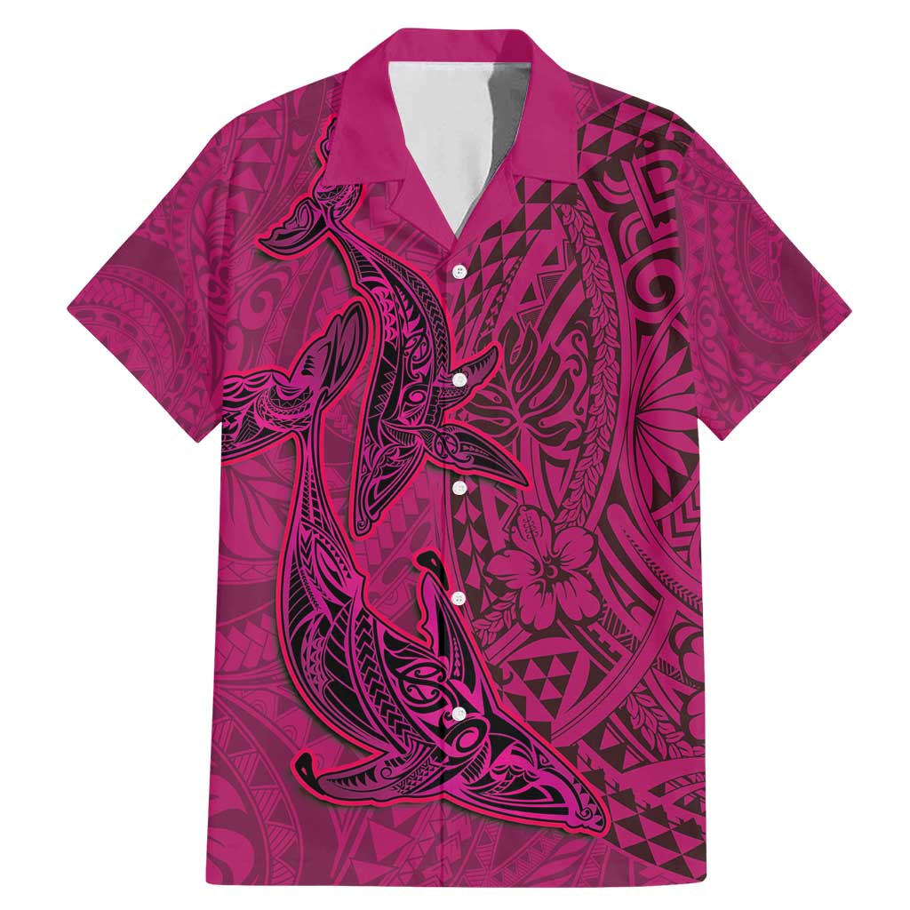 Hawaiian Whales Polynesian Art Motifs Family Matching Mermaid Dress and Hawaiian Shirt Pink Color LT03 Dad's Shirt - Short Sleeve Pink - Polynesian Pride