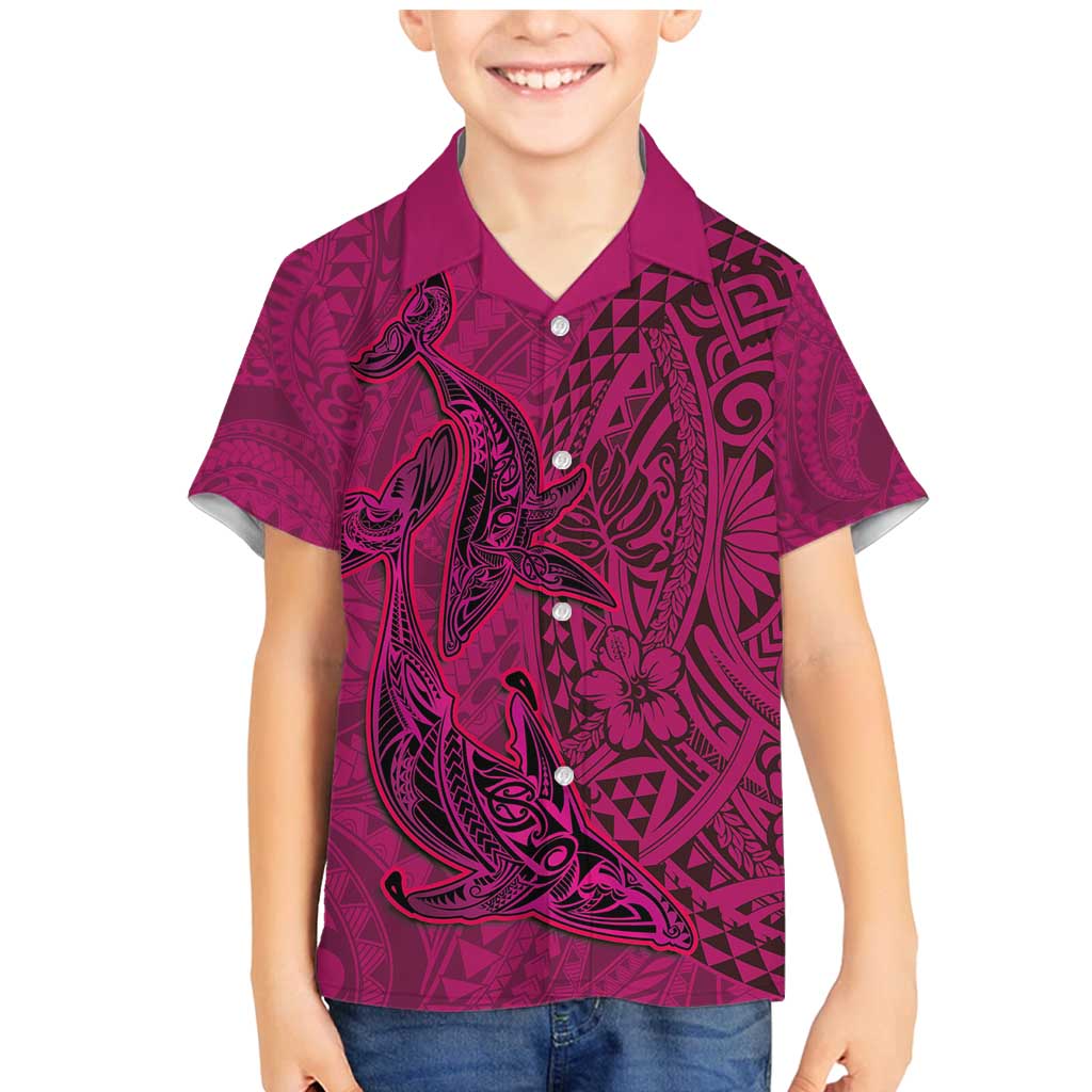 Hawaiian Whales Polynesian Art Motifs Family Matching Mermaid Dress and Hawaiian Shirt Pink Color LT03 Son's Shirt Pink - Polynesian Pride