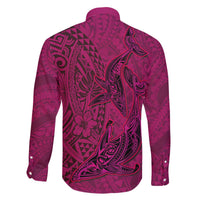 Hawaiian Whales Polynesian Art Motifs Family Matching Off The Shoulder Long Sleeve Dress and Hawaiian Shirt Pink Color LT03 - Polynesian Pride