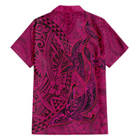 Hawaiian Whales Polynesian Art Motifs Family Matching Off Shoulder Maxi Dress and Hawaiian Shirt Pink Color LT03 - Polynesian Pride