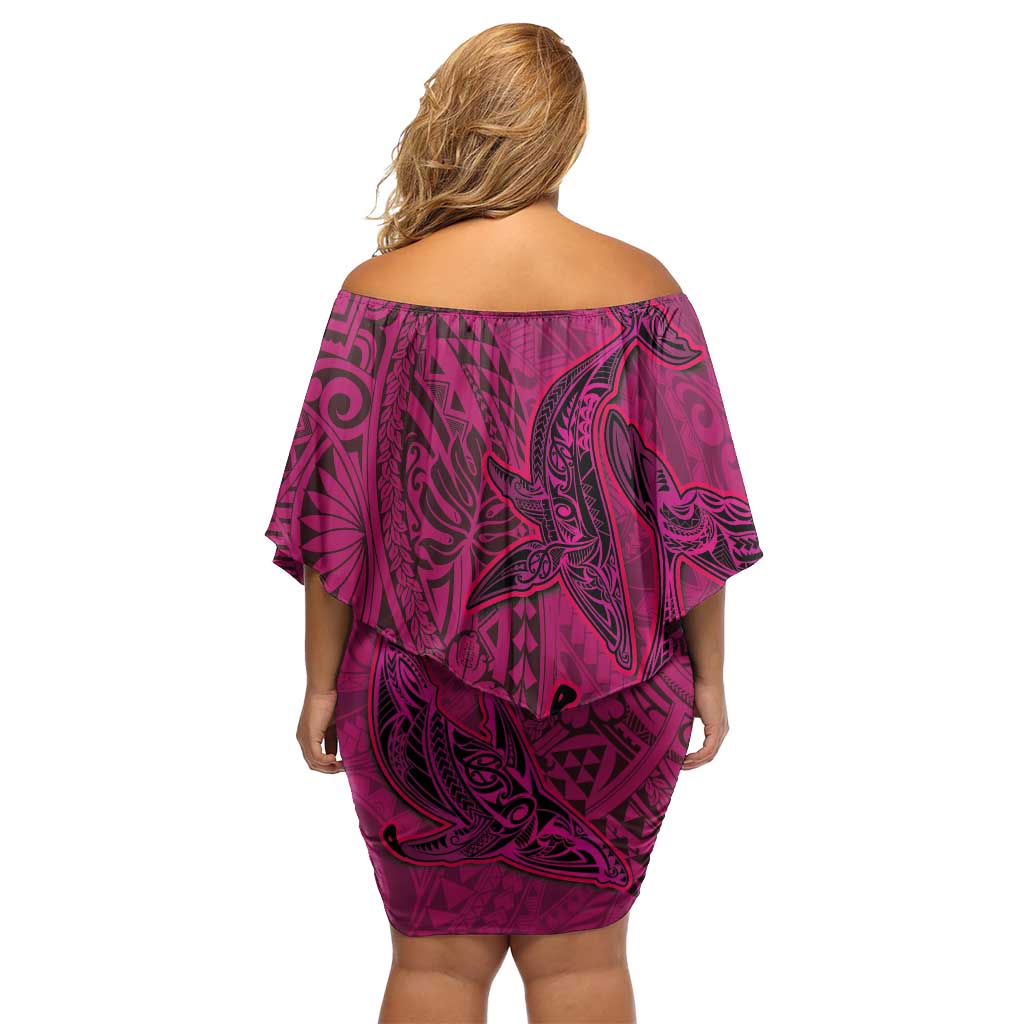 Hawaiian Whales Polynesian Art Motifs Family Matching Off Shoulder Short Dress and Hawaiian Shirt Pink Color LT03 - Polynesian Pride