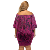 Hawaiian Whales Polynesian Art Motifs Family Matching Off Shoulder Short Dress and Hawaiian Shirt Pink Color LT03 - Polynesian Pride