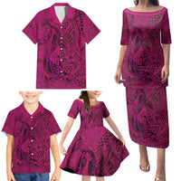 Hawaiian Whales Polynesian Art Motifs Family Matching Puletasi and Hawaiian Shirt Pink Color LT03 - Polynesian Pride