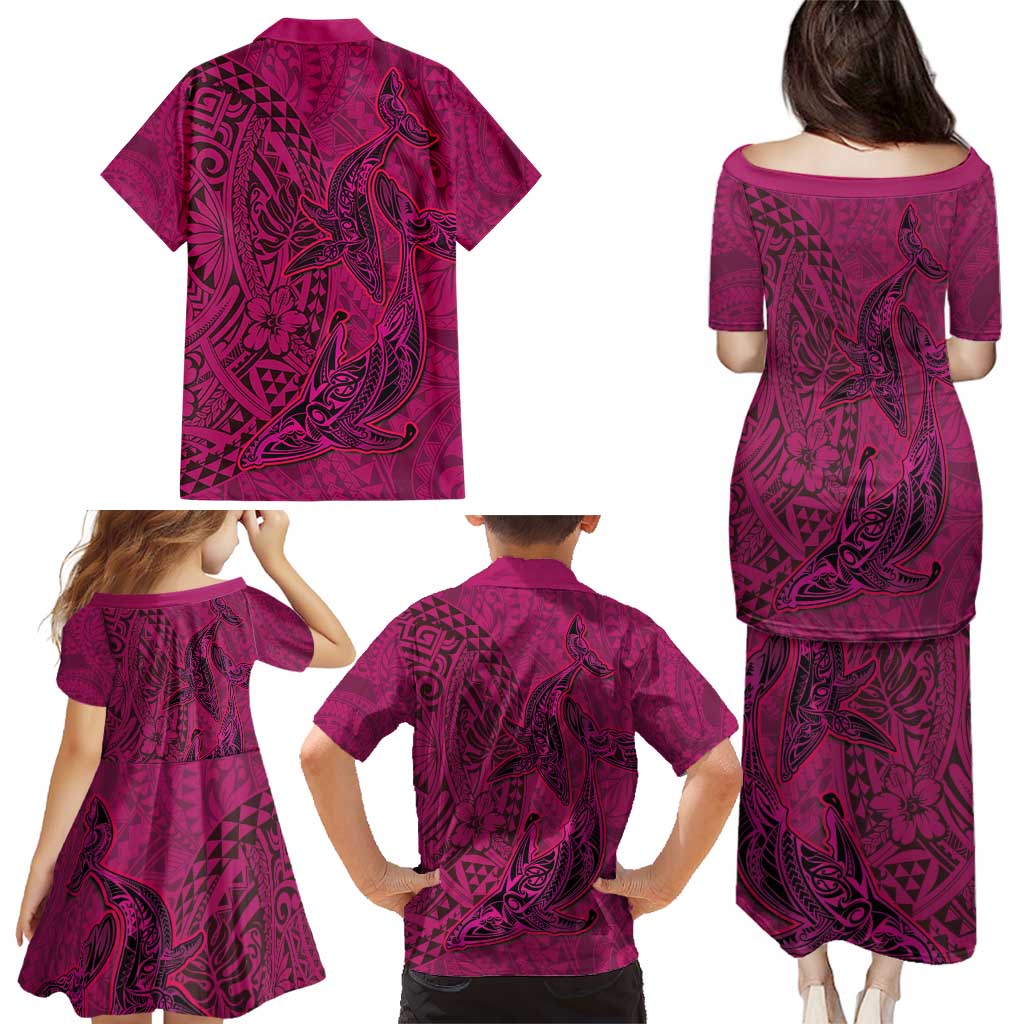 Hawaiian Whales Polynesian Art Motifs Family Matching Puletasi and Hawaiian Shirt Pink Color LT03 - Polynesian Pride