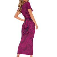 Hawaiian Whales Polynesian Art Motifs Family Matching Short Sleeve Bodycon Dress and Hawaiian Shirt Pink Color LT03 - Polynesian Pride