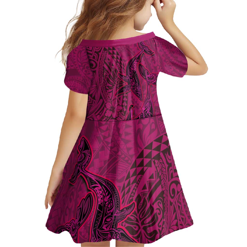 Hawaiian Whales Polynesian Art Motifs Family Matching Summer Maxi Dress and Hawaiian Shirt Pink Color LT03 - Polynesian Pride