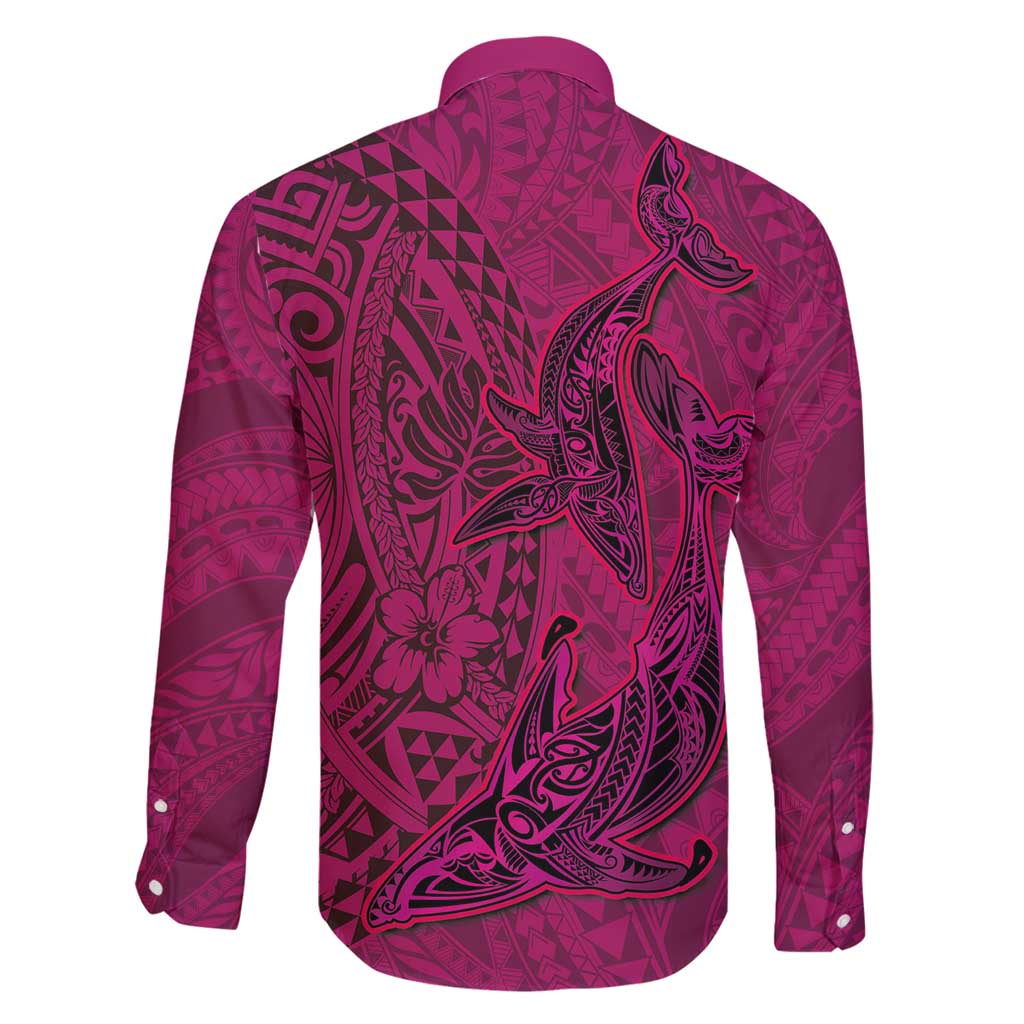 Hawaiian Whales Polynesian Art Motifs Family Matching Summer Maxi Dress and Hawaiian Shirt Pink Color LT03 - Polynesian Pride