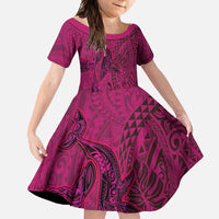 Hawaiian Whales Polynesian Art Motifs Family Matching Tank Maxi Dress and Hawaiian Shirt Pink Color LT03 Daughter's Dress Pink - Polynesian Pride