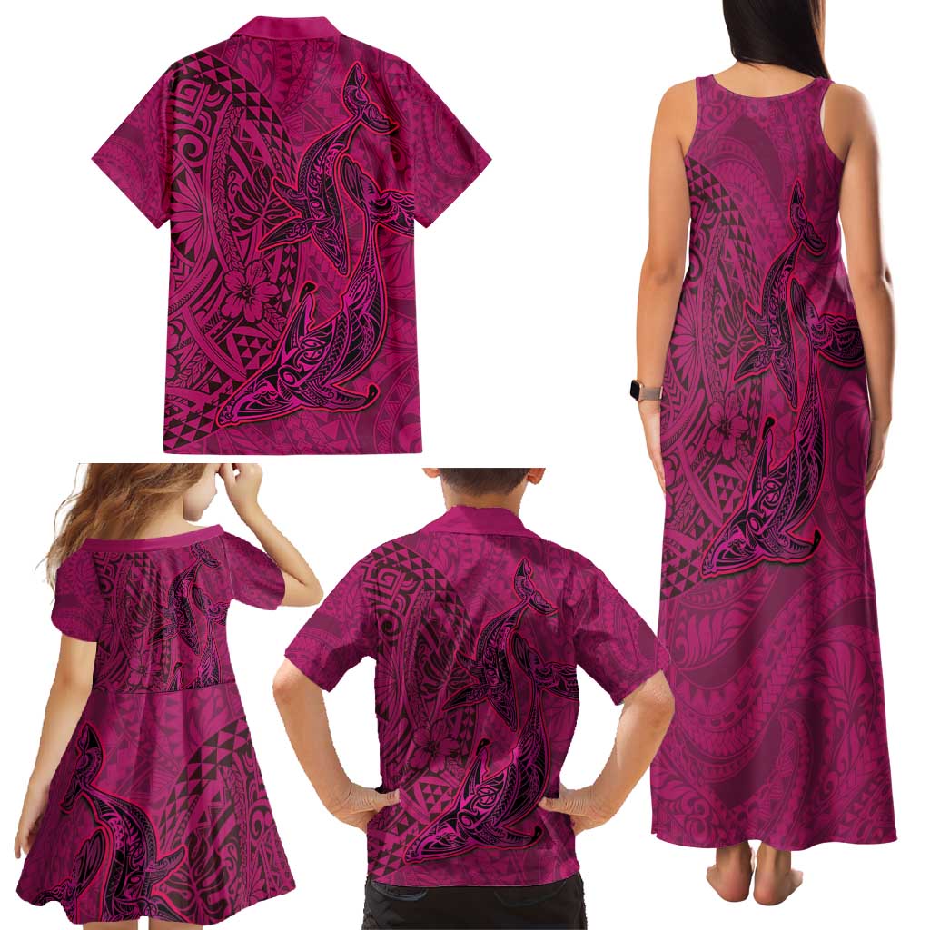 Hawaiian Whales Polynesian Art Motifs Family Matching Tank Maxi Dress and Hawaiian Shirt Pink Color LT03 - Polynesian Pride