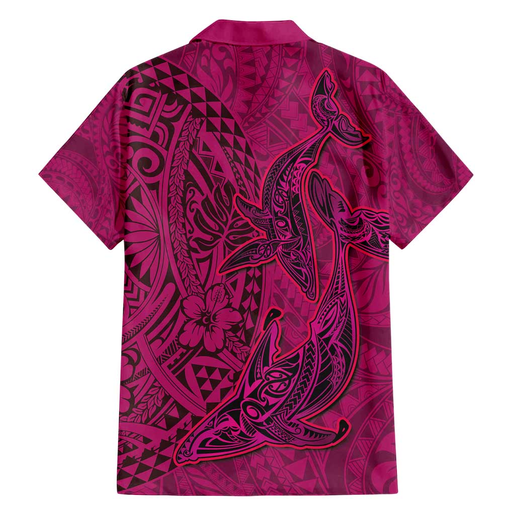 Hawaiian Whales Polynesian Art Motifs Family Matching Tank Maxi Dress and Hawaiian Shirt Pink Color LT03 - Polynesian Pride