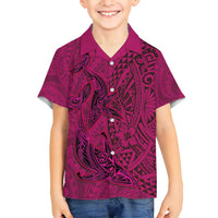 Hawaiian Whales Polynesian Art Motifs Family Matching Tank Maxi Dress and Hawaiian Shirt Pink Color LT03 Son's Shirt Pink - Polynesian Pride