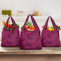 Hawaiian Whales Polynesian Art Motifs Grocery Bag Pink Color - Polynesian Pride