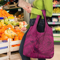 Hawaiian Whales Polynesian Art Motifs Grocery Bag Pink Color - Polynesian Pride