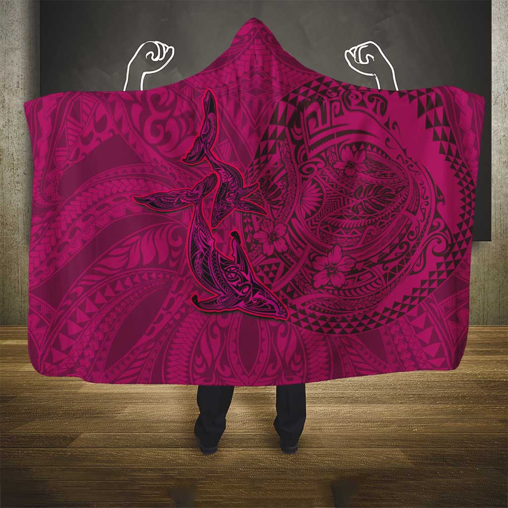 Hawaiian Whales Polynesian Art Motifs Hooded Blanket Pink Color - Polynesian Pride