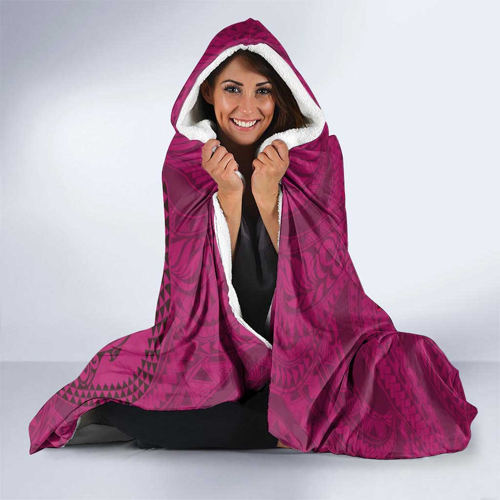 Hawaiian Whales Polynesian Art Motifs Hooded Blanket Pink Color - Polynesian Pride