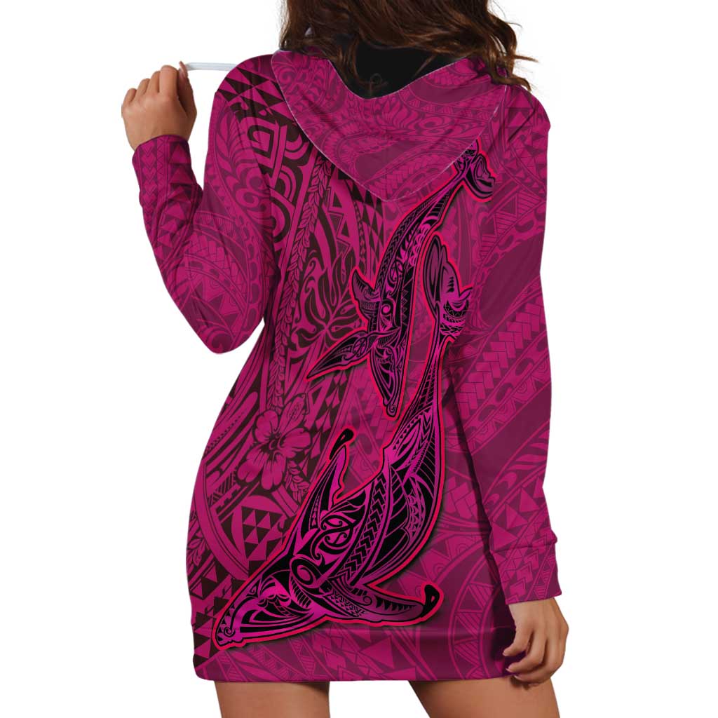 Hawaiian Whales Polynesian Art Motifs Hoodie Dress Pink Color - Polynesian Pride